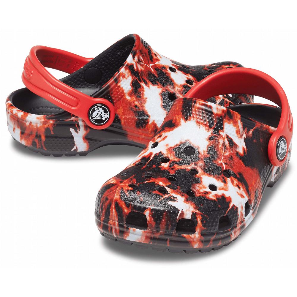 Red / Black Boys' Crocs Classic Bleach Dye Clogs | NZ 1347XYUF